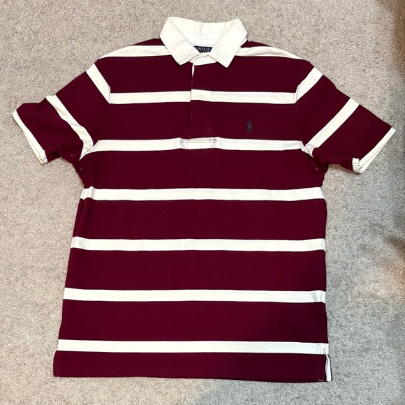 Polo by Ralph Lauren Burgundy and White Striped Polo Shirt - Picture 1 of 1